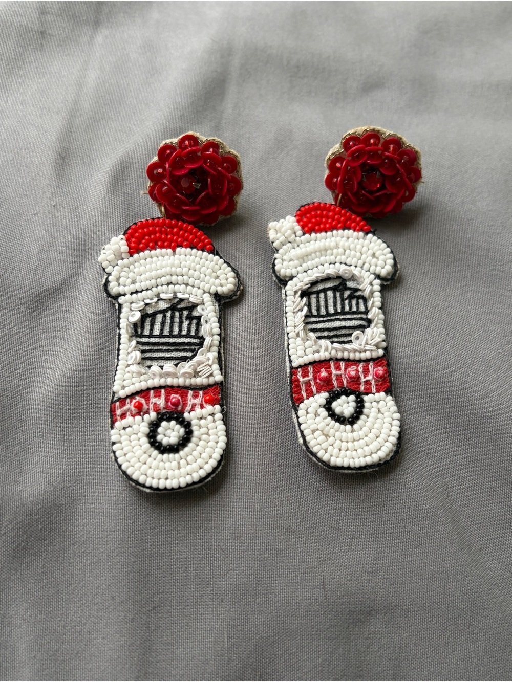 Beaded Red & White Santa Hat Earrings
